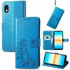 For Sony Xperia Ace III Four-leaf Clasp Embossed Buckle Leather Phone Case(Blue) - 1