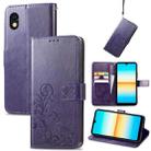 For Sony Xperia Ace III Four-leaf Clasp Embossed Buckle Leather Phone Case(Purple) - 1