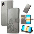 For Sony Xperia Ace III Four-leaf Clasp Embossed Buckle Leather Phone Case(Gray) - 1