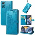 For Motorola Moto G22 Mandala Flower Embossed Leather Phone Case(Blue) - 1