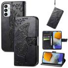For Samsung Galaxy M23 Butterfly Love Flower Embossed Leather Phone Case(Black) - 1