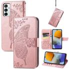 For Samsung Galaxy M23 Butterfly Love Flower Embossed Leather Phone Case(Rose Gold) - 1