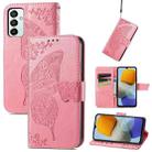 For Samsung Galaxy M23 Butterfly Love Flower Embossed Leather Phone Case(Pink) - 1