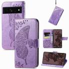 For Google Pixel 7 Pro 5G Butterfly Love Flower Embossed Leather Phone Case(Light Purple) - 1