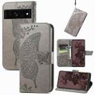 For Google Pixel 7 Pro 5G Butterfly Love Flower Embossed Leather Phone Case(Grey) - 1