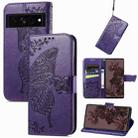 For Google Pixel 7 5G Butterfly Love Flower Embossed Leather Phone Case(Dark Purple) - 1