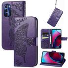 For Motorola Moto G Stylus 5G 2022 Butterfly Love Flower Embossed Leather Phone Case(Dark Purple) - 1