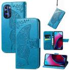 For Motorola Moto G Stylus 5G 2022 Butterfly Love Flower Embossed Leather Phone Case(Blue) - 1