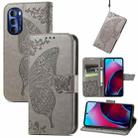 For Motorola Moto G Stylus 5G 2022 Butterfly Love Flower Embossed Leather Phone Case(Grey) - 1