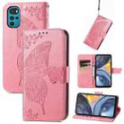 For Motorola Moto G22 Butterfly Love Flower Embossed Leather Phone Case(Pink) - 1