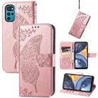 For Motorola Moto G22 Butterfly Love Flower Embossed Leather Phone Case(Rose Gold) - 1