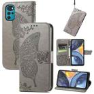 For Motorola Moto G22 Butterfly Love Flower Embossed Leather Phone Case(Grey) - 1