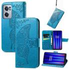 For OnePlus Nord CE 2 5G Butterfly Love Flower Embossed Leather Phone Case(Blue) - 1