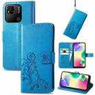 For Xiaomi Redmi 10A Four-leaf Clasp Embossed Buckle Leather Phone Case(Blue) - 1