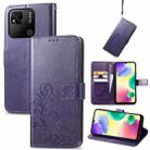For Xiaomi Redmi 10A Four-leaf Clasp Embossed Buckle Leather Phone Case(Purple) - 1