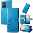 For vivo Y55 5G Four-leaf Clasp Embossed Buckle Leather Phone Case(Blue) - 1