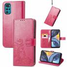 For Motorola Moto G22 Four-leaf Clasp Embossed Buckle Leather Phone Case(Rose Red) - 1