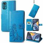 For Motorola Moto G22 Four-leaf Clasp Embossed Buckle Leather Phone Case(Blue) - 1