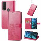For TCL 30 XE 5G Four-leaf Clasp Embossed Buckle Leather Phone Case(Rose Red) - 1
