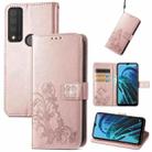 For TCL 30 XE 5G Four-leaf Clasp Embossed Buckle Leather Phone Case(Rose Gold) - 1