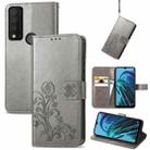 For TCL 30 XE 5G Four-leaf Clasp Embossed Buckle Leather Phone Case(Grey) - 1