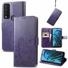 For TCL 30 XE 5G Four-leaf Clasp Embossed Buckle Leather Phone Case(Purple) - 1