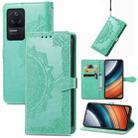 For Xiaomi Redmi K40S Mandala Flower Embossed Leather Phone Case(Green) - 1