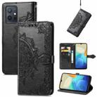 For vivo Y55 5G Mandala Flower Embossed Leather Phone Case(Black) - 1