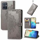 For vivo Y55 5G Mandala Flower Embossed Leather Phone Case(Gray) - 1