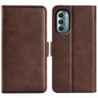 For Motorola Moto G 5G 2022 Dual-side Magnetic Buckle Leather Phone Case(Brown) - 1