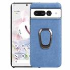 For Google Pixel 7 Pro Ring Holder Honeycomb PU Skin Phone Case(Light Blue) - 1