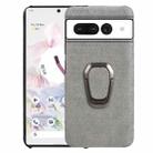 For Google Pixel 7 Pro Ring Holder Honeycomb PU Skin Phone Case(Grey) - 1