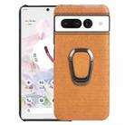 For Google Pixel 7 Pro Ring Holder Honeycomb PU Skin Phone Case(Orange) - 1