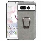 For Google Pixel 7 Ring Holder Honeycomb PU Skin Phone Case(Grey) - 1