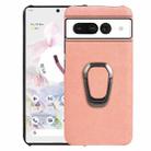 For Google Pixel 7 Ring Holder Honeycomb PU Skin Phone Case(Pink) - 1