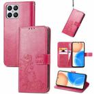 For Honor X8 4G Four-leaf Clasp Embossed Buckle Leather Phone Case(Rose Red) - 1