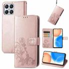 For Honor X8 4G Four-leaf Clasp Embossed Buckle Leather Phone Case(Rose Gold) - 1