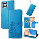 For Honor X8 4G Four-leaf Clasp Embossed Buckle Leather Phone Case(Blue) - 1