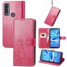 For TCL 4X 5G Four-leaf Clasp Embossed Buckle Leather Phone Case(Rose Red) - 1