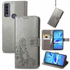 For TCL 4X 5G Four-leaf Clasp Embossed Buckle Leather Phone Case(Gray) - 1