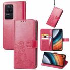 For Xiaomi Redmi K40S Four-leaf Clasp Embossed Buckle Leather Phone Case(Rose Red) - 1