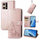 For OPPO Reno7 4G Four-leaf Clasp Embossed Buckle Leather Phone Case(Rose Gold) - 1
