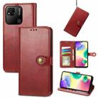 For Xiaomi Redmi 10A Retro Solid Color Buckle Leather Phone Case(Red) - 1