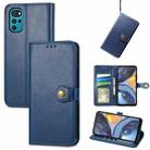 For Motorola Moto G22 Retro Solid Color Buckle Leather Phone Case(Blue) - 1