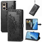 For OPPO Reno7 4G Mandala Flower Embossed Horizontal Flip Leather Phone Case(Black) - 1