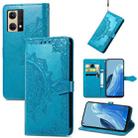 For OPPO Reno7 4G Mandala Flower Embossed Horizontal Flip Leather Phone Case(Blue) - 1