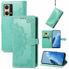 For OPPO Reno7 4G Mandala Flower Embossed Horizontal Flip Leather Phone Case(Green) - 1