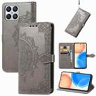 For Honor X8 Mandala Flower Embossed Horizontal Flip Leather Phone Case(Gray) - 1