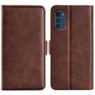 For Motorola Moto E32 4G Dual-side Magnetic Buckle Horizontal Flip Leather Phone Case(Brown) - 1