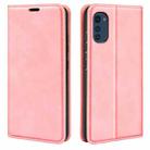 For Motorola Moto E32 4G Retro-skin  Magnetic Suction Leather Phone Case(Pink) - 1